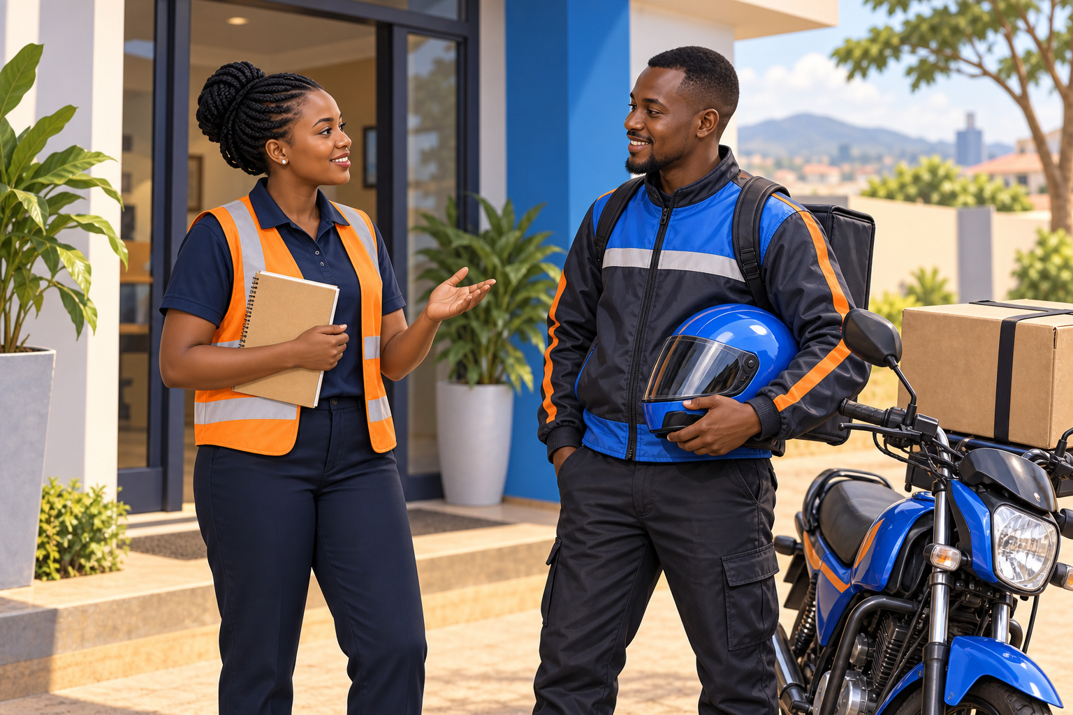 Illustration of a delivery coordinator and courier.